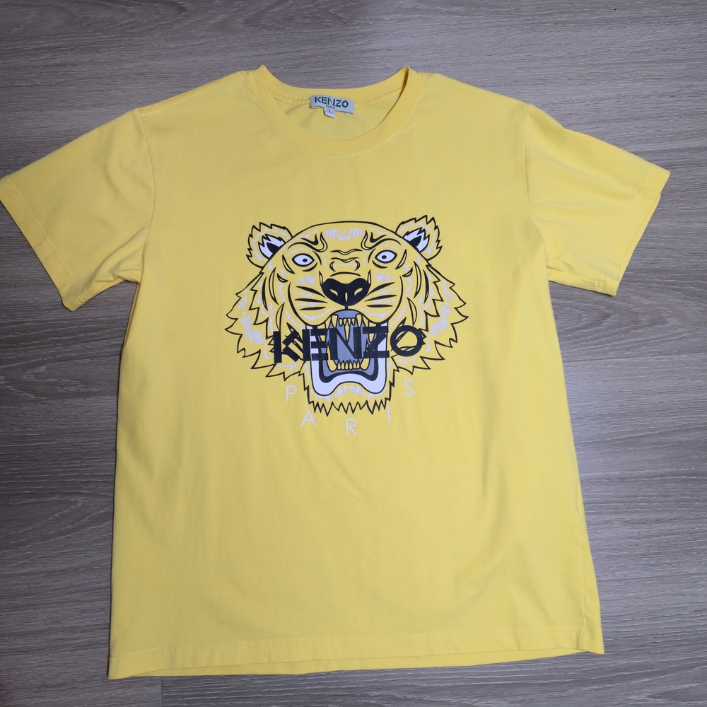 KENZO Yellow Tiger Logo T-Shirt Size L Crew Neck
